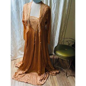 Vtg Gilead Babydoll Nylon Lace Peignoir Maxi Set Nightgown & Robe Romantic USA